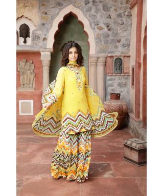 Yellow Printed Kurta With Printed Sharara And Dupatta 2