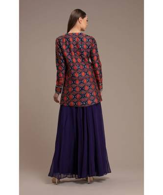 Blue Printed Jacket With Sharara Style 2