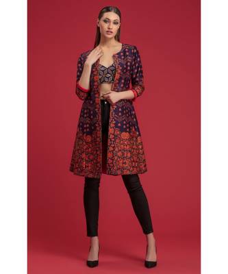  Navy blue printed jacket with blouse 1