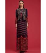 Charu Parashar Navy hand embellished jacket with printed dress