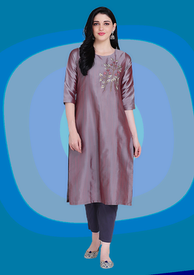 Grey
 embroidered silk heavy-work-kurtis 1