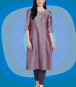 Grey
 embroidered silk heavy-work-kurtis