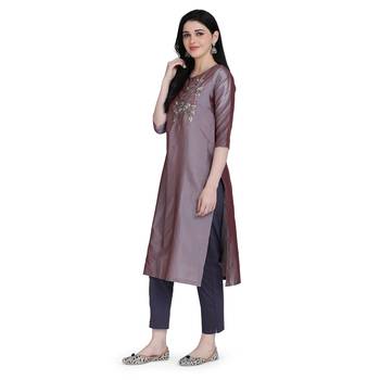 Grey
 embroidered silk heavy-work-kurtis 2