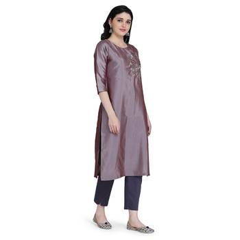 Grey
 embroidered silk heavy-work-kurtis 3
