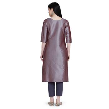 Grey
 embroidered silk heavy-work-kurtis 4