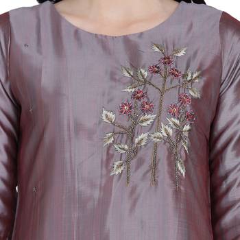 Grey
 embroidered silk heavy-work-kurtis 5