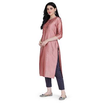Pink embroidered silk heavy-work-kurtis 2