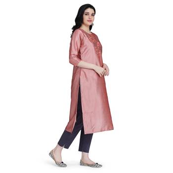 Pink embroidered silk heavy-work-kurtis 3