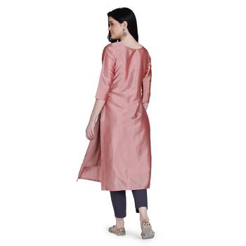 Pink embroidered silk heavy-work-kurtis 4