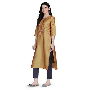 Yellow embroidered silk heavy-work-kurtis 2