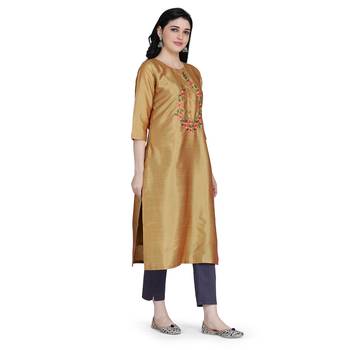 Yellow embroidered silk heavy-work-kurtis 3
