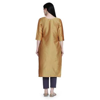Yellow embroidered silk heavy-work-kurtis 4