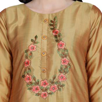Yellow embroidered silk heavy-work-kurtis 5