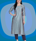Blue embroidered silk heavy-work-kurtis