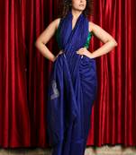 Royal blue woven blended cotton saree with blouse