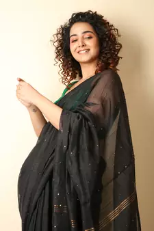 Black woven blended cotton saree with blouse
