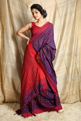 Blue woven cotton saree with blouse 1