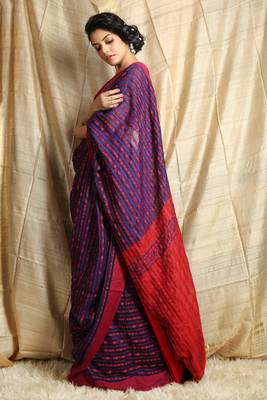 Blue woven cotton saree with blouse 2
