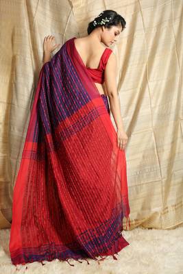 Blue woven cotton saree with blouse 3