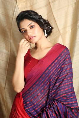 Blue woven cotton saree with blouse 4