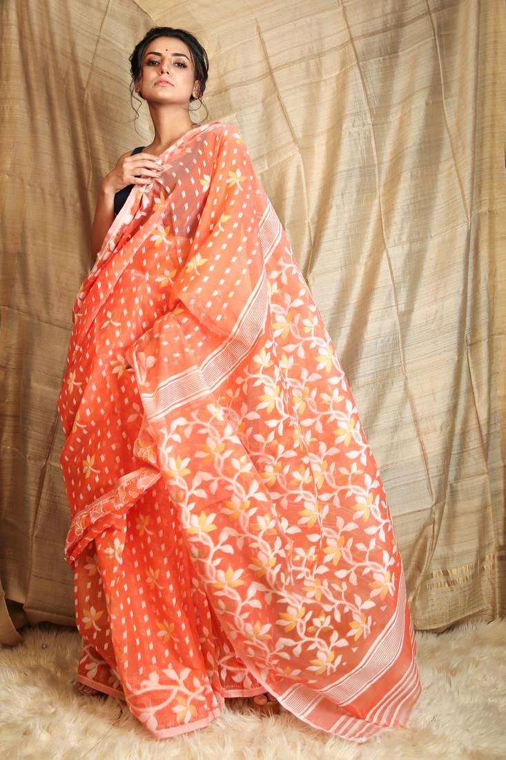 peach colour cotton saree