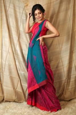 Ruby woven cotton saree with blouse 2