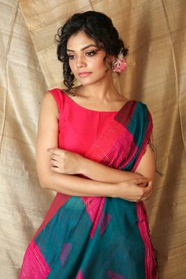 Ruby woven cotton saree with blouse 4