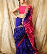 Royal blue woven blended cotton saree with blouse