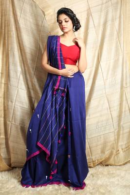 Blue woven cotton saree with blouse 1