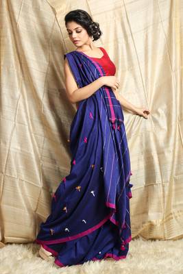 Blue woven cotton saree with blouse 2