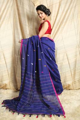 Blue woven cotton saree with blouse 3