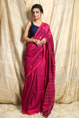 Magenta woven cotton saree with blouse 1