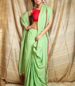 Light green woven cotton saree with blouse