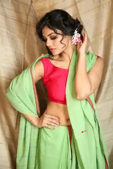 Light green woven cotton saree with blouse
