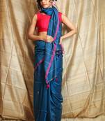 Blue woven cotton saree with blouse