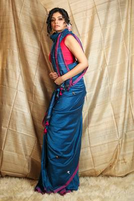 Blue woven cotton saree with blouse 2