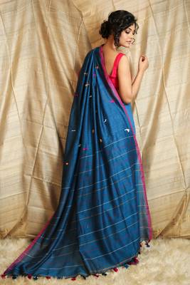 Blue woven cotton saree with blouse 3