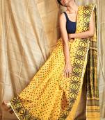 Yellow Woven Blended Cotton Saree Without Blouse