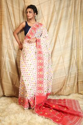 White woven blended cotton saree  1