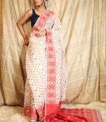 White woven blended cotton saree 
