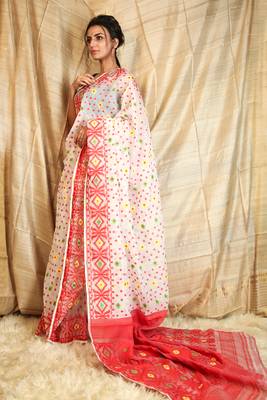 White woven blended cotton saree  2