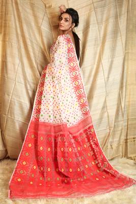 White woven blended cotton saree  3
