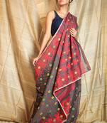 Grey Woven Blended Cotton Saree Without Blouse