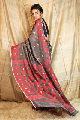 Grey Woven Blended Cotton Saree Without Blouse 3