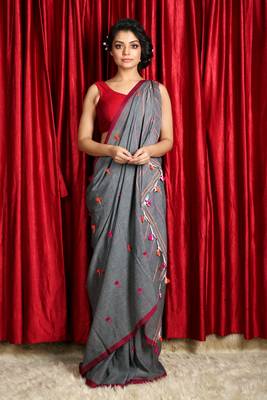Grey woven cotton saree with blouse 1