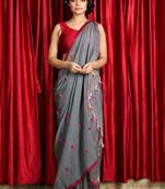 Grey woven cotton saree with blouse