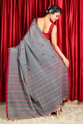 Grey woven cotton saree with blouse 3