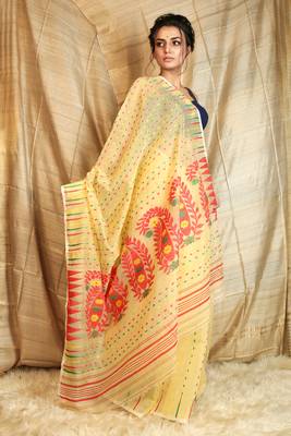 Off white woven blended cotton saree  1