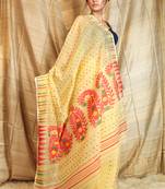 Off white woven blended cotton saree 