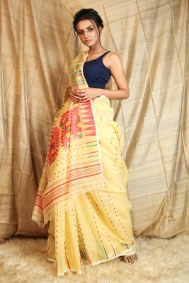 Off white woven blended cotton saree  2